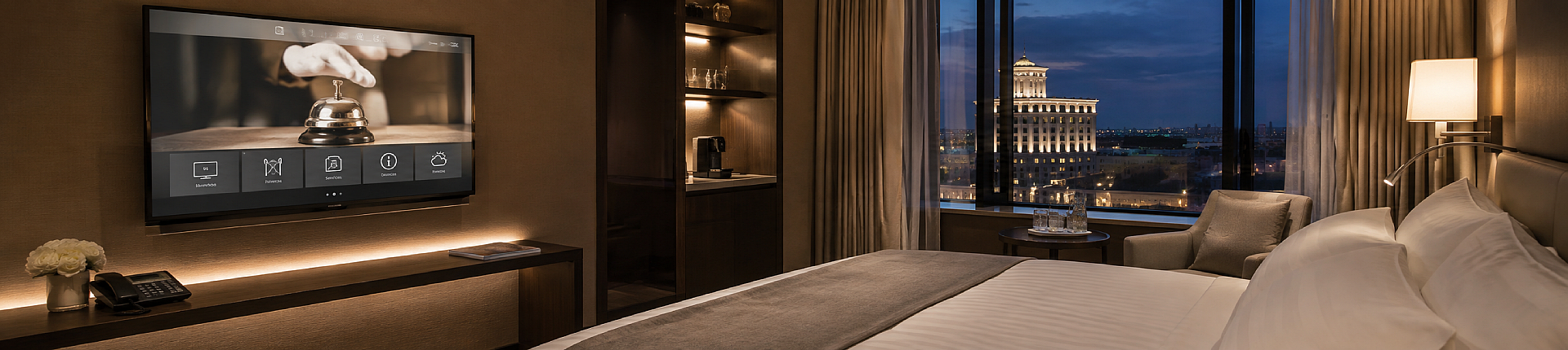 Hotel television providing interactive access to hotel services