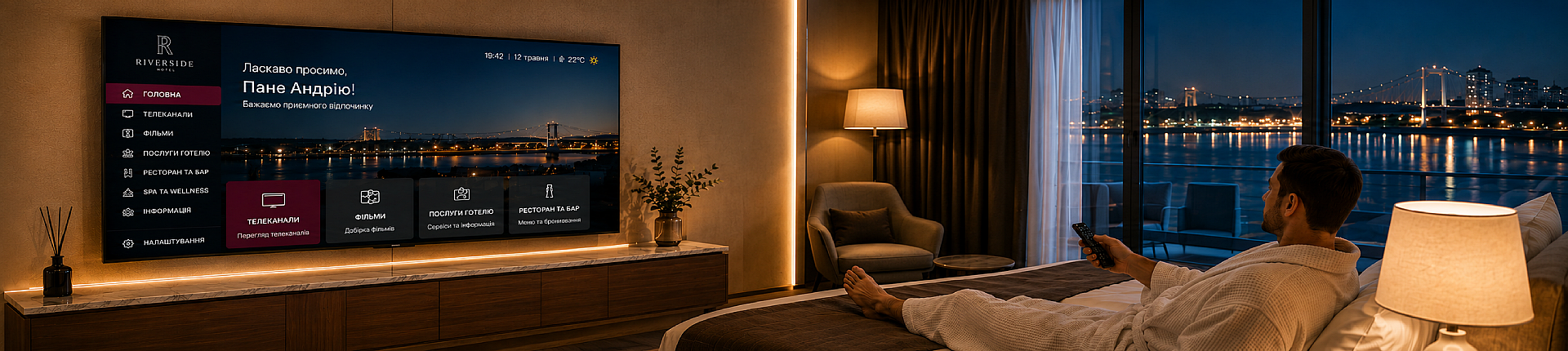 Digital hotel services displayed on an in-room television