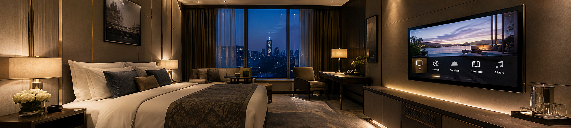 Multimedia environment in a modern hotel guest room