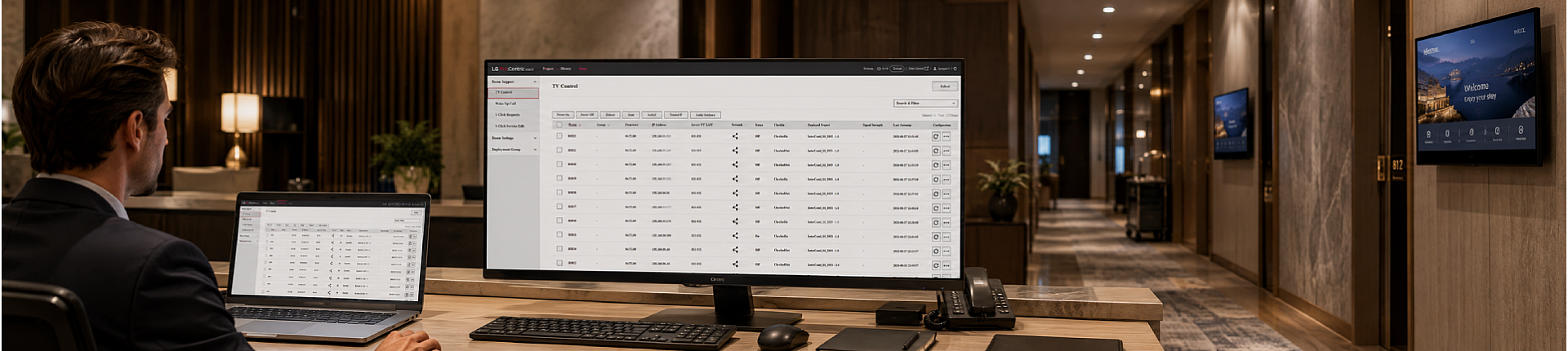 Centralized hotel television management from a staff workstation