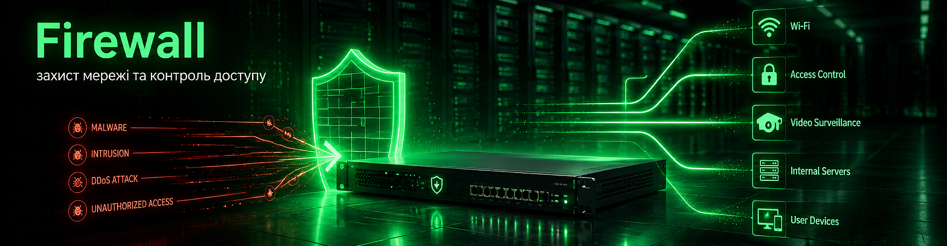A firewall protecting the network and controlling access
