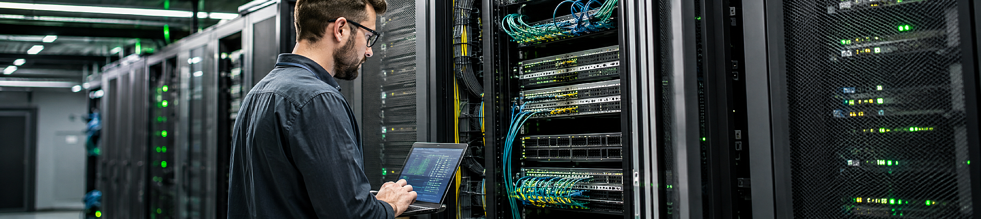 Engineer configuring digital television headend equipment